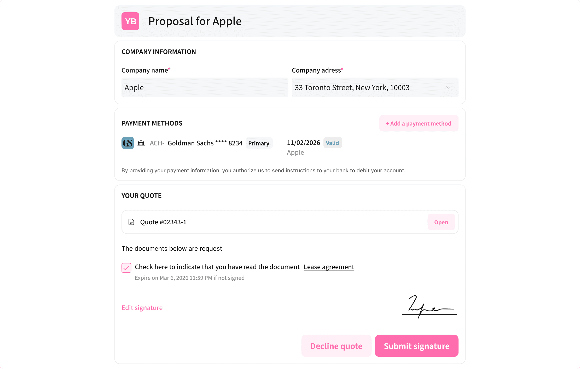 Quote details for Apple, including subscription plans, pricing, and additional fees.