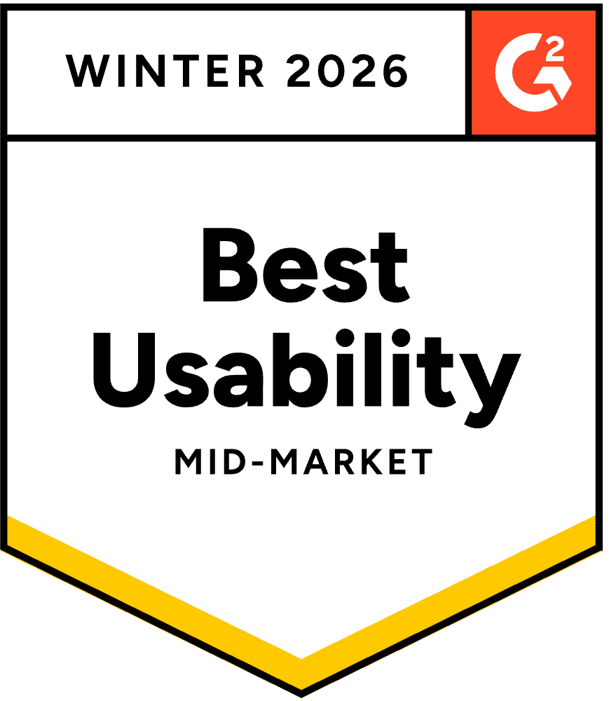 A badge labeled "Best Usability" awarded by G2 for Summer 2025, indicating high user satisfaction with the software's ease of use.